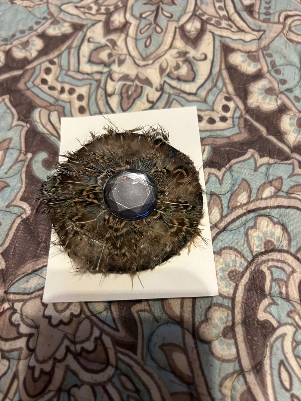 Source Unknown Feather and Blue Crystal Brooch also can be hair clip